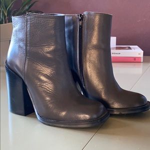 Grey Faux Leather High Heeled Boots